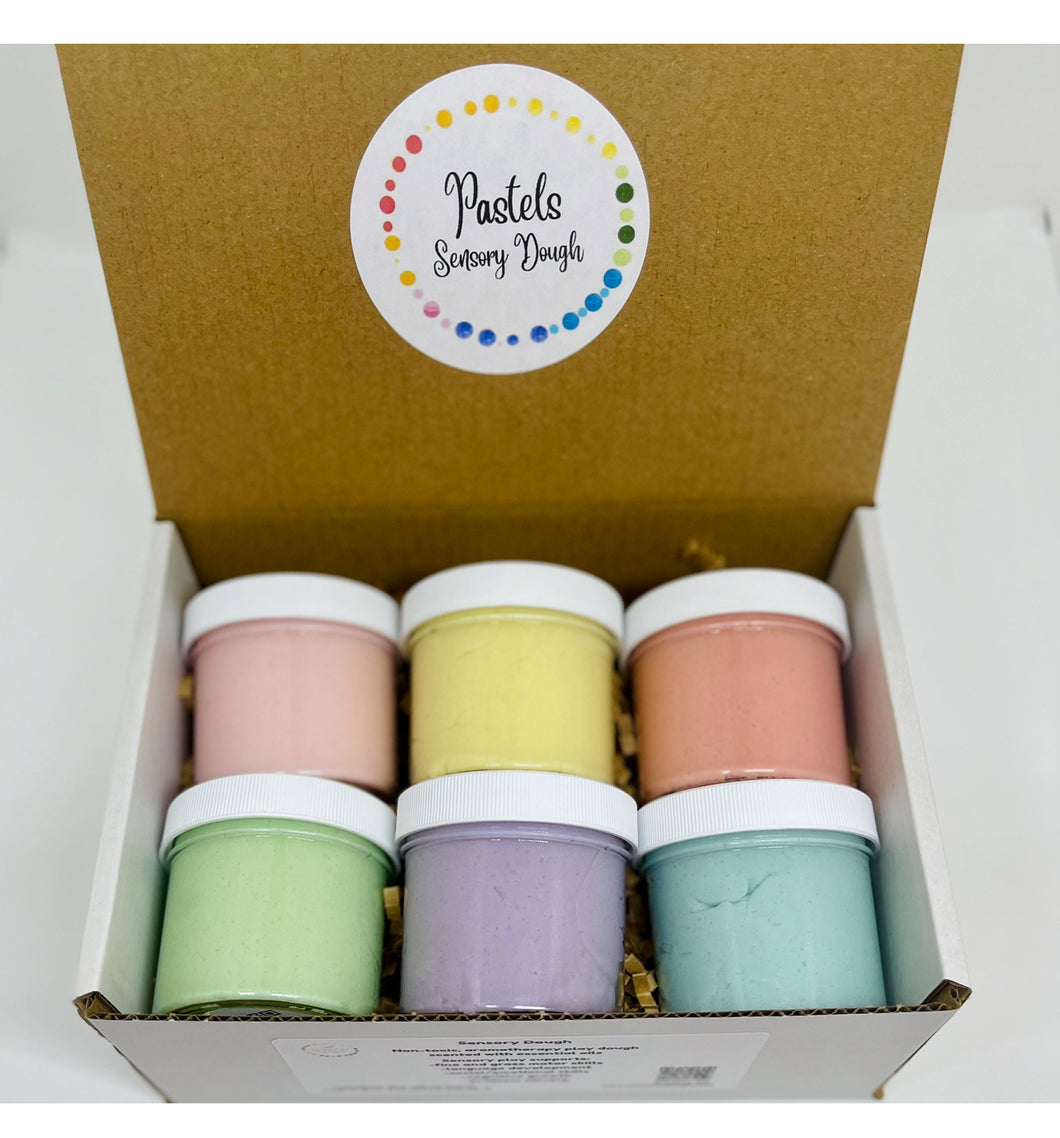 Set of 6 pastel colored 2 oz sensory dough